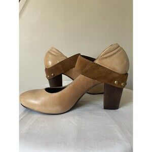 Apepazza Bergamo Leather & Suede Studded Mary Jane Pumps Sz 8.5 Chunky heel